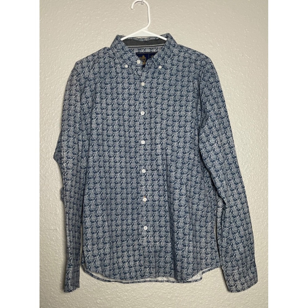 Vintage‎ Rugby University Shirt Men's Large Blue Pineapple All Over Print